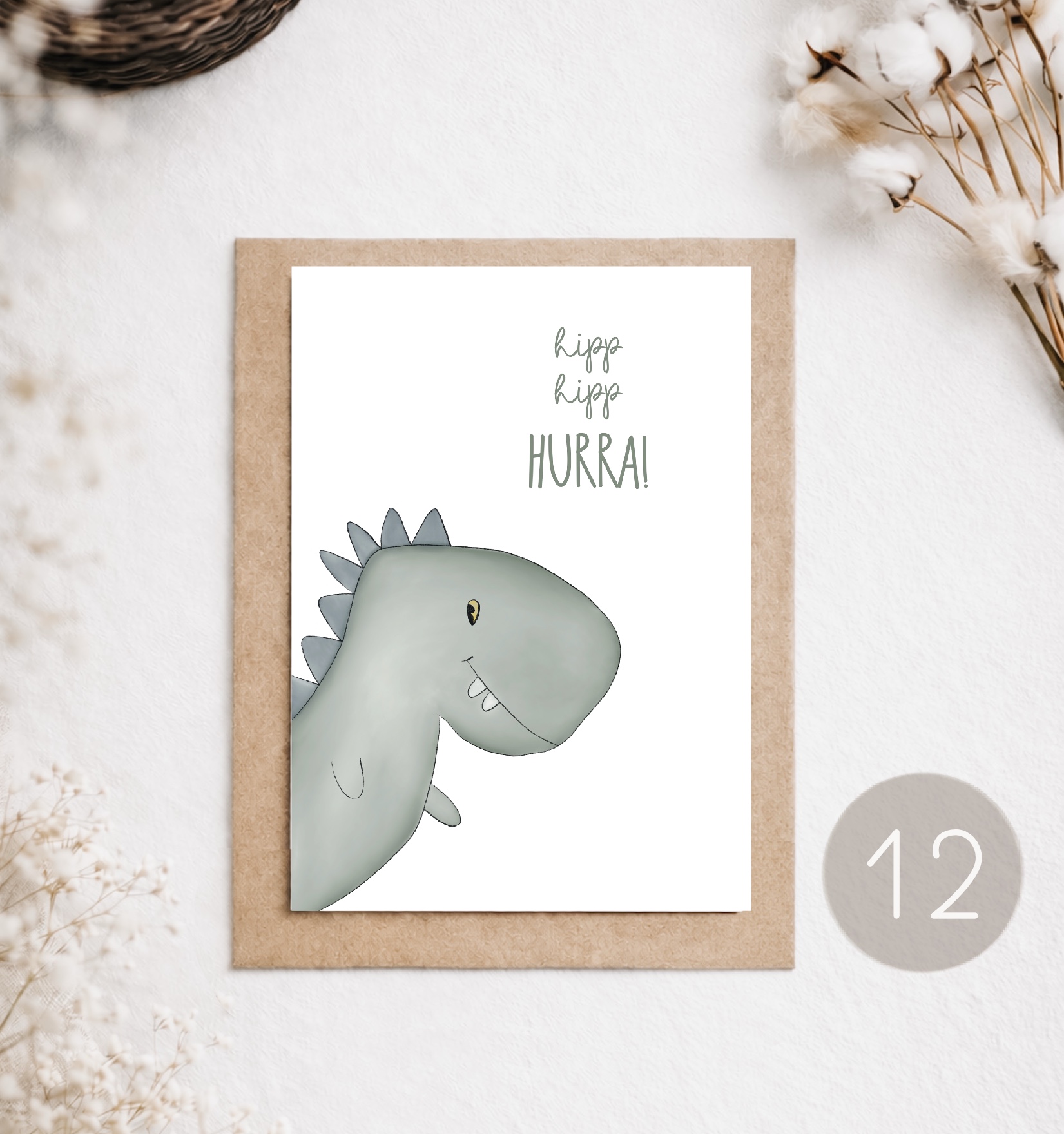 12 - POSTKARTE "DINO - HIP HIP HURRA"