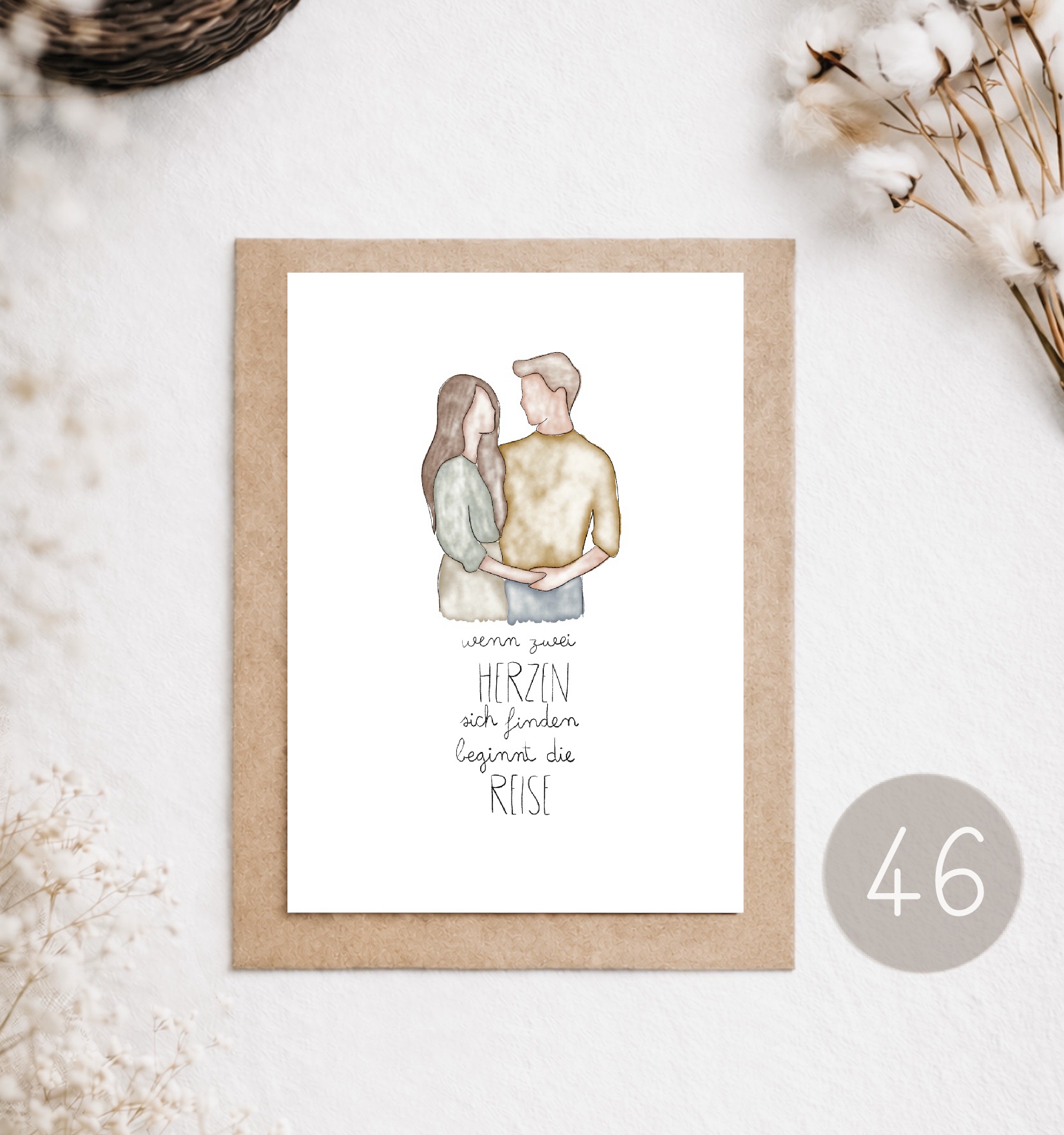 46 - POSTKARTE "ZWEI HERZEN - LIEBESPAAR"