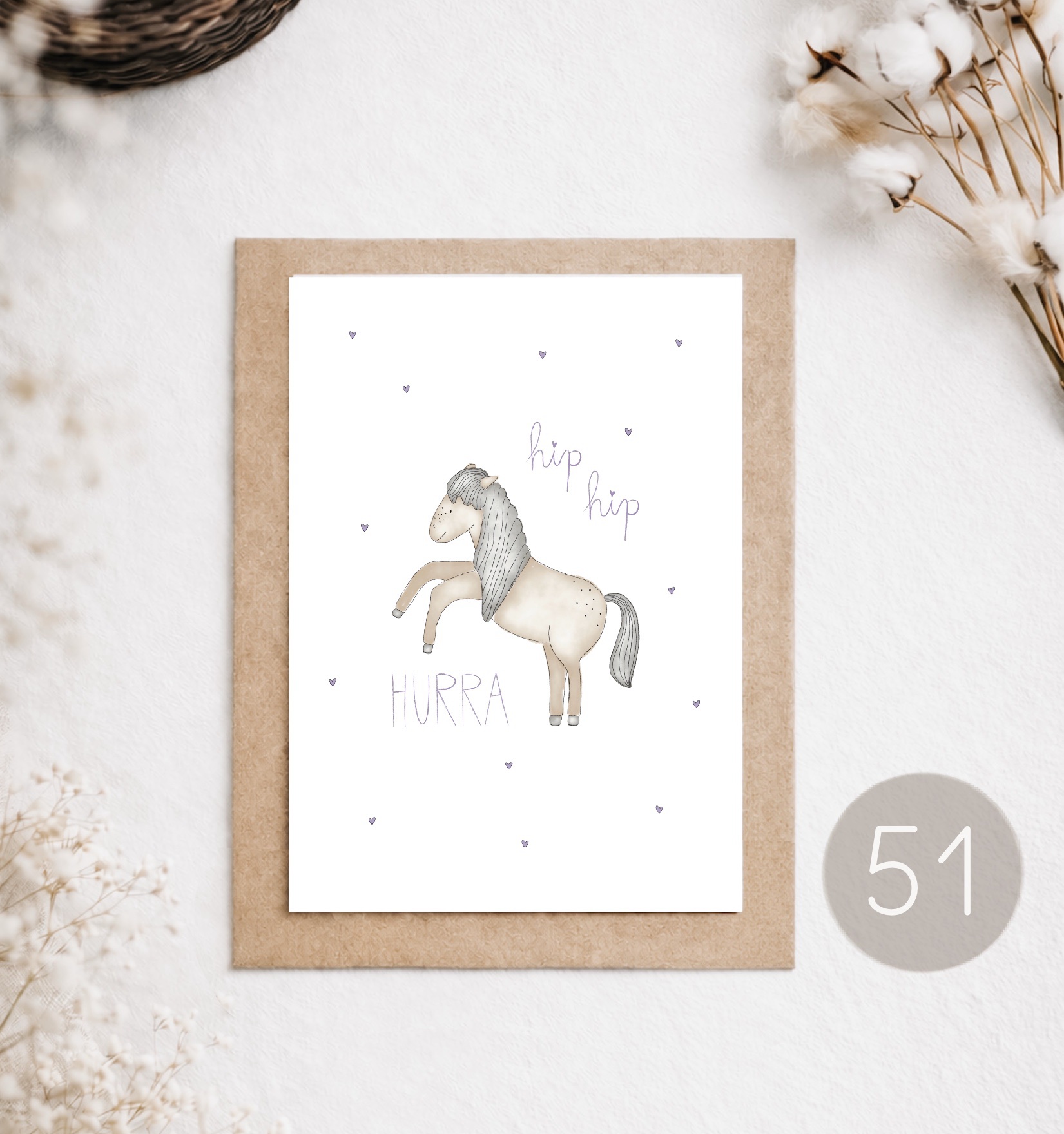 51 - POSTKARTE "PFERD - HIP HIP HURRA"